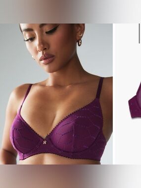 Savage x Fenty Flocked Logo Unlined Bra Purple Pop NWT 34DDD